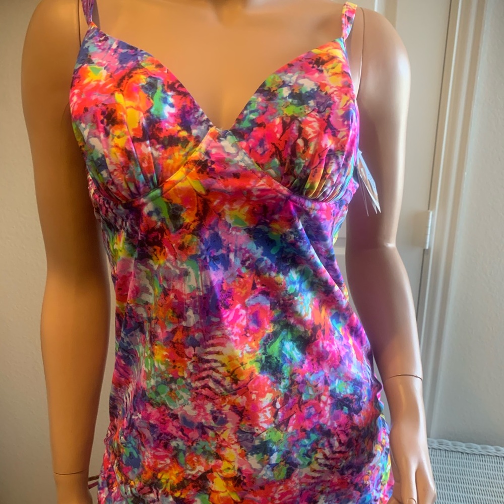 Smart & Sexy Swim Tankini Top Floral Sz 36D NWT